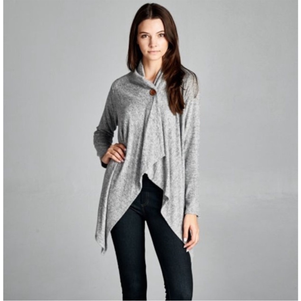 Bobeau One Button Fleece Wrap Cardigan Size Medium